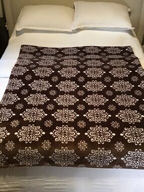 Elegant Brown and Cream Damask Throw Blanket by